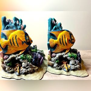 Vintage Tropical Fish Coral Reef Bookends Book Shelf  Nautical Decor